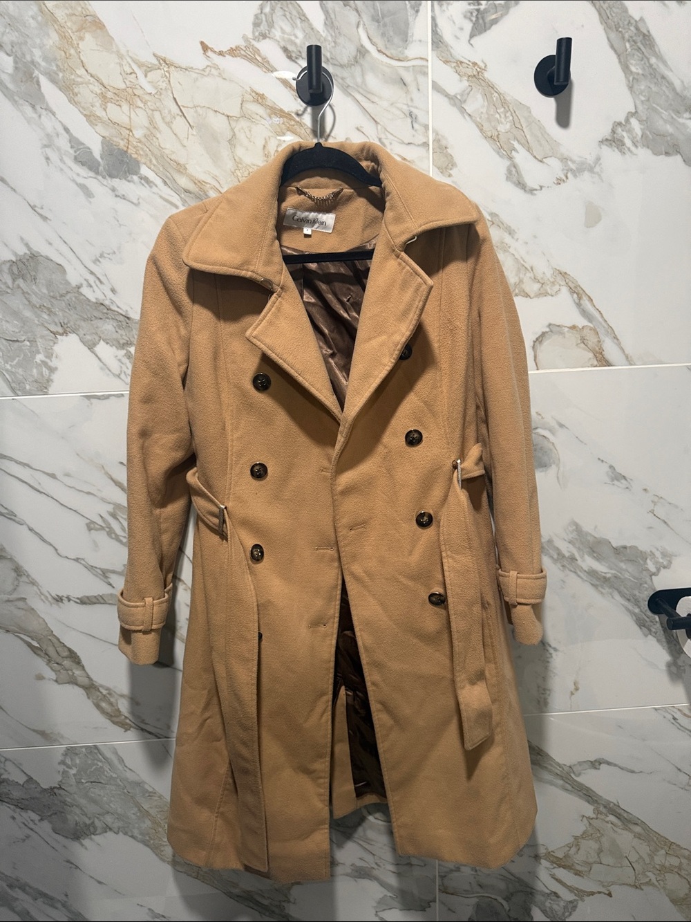 Calvin Klein Camel Double-Breasted Trench Coat